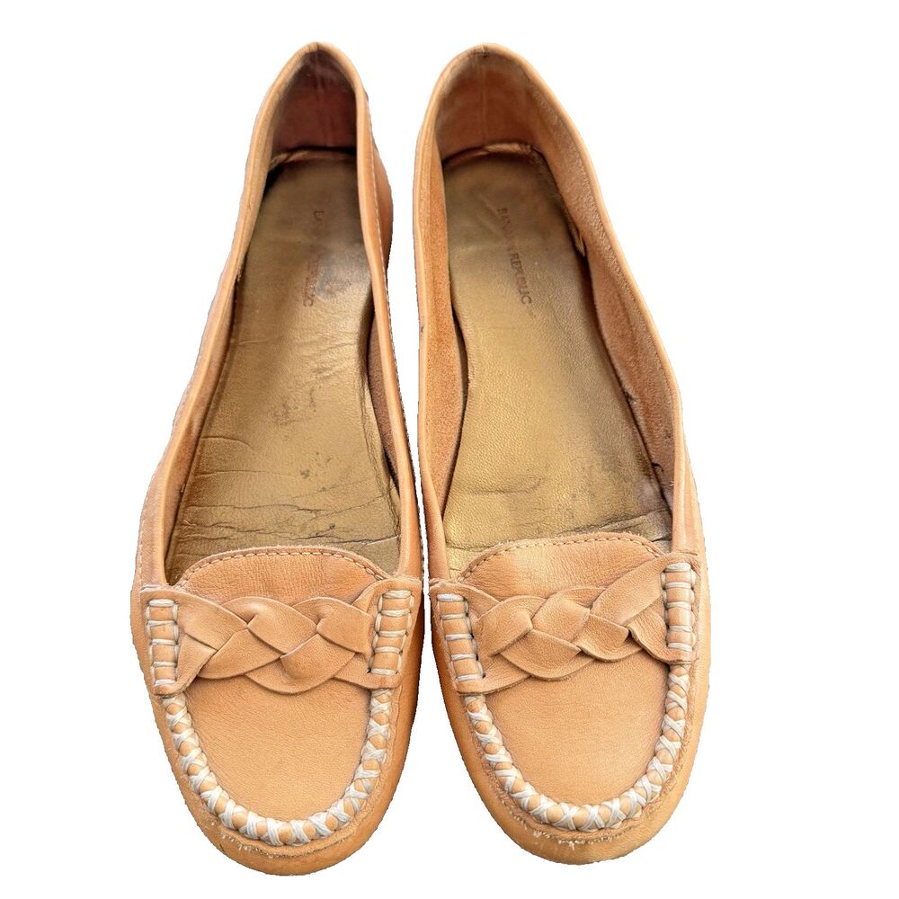 Banana Republic Women's Moccasin Loafers Tan Leather Flats Size 8 Woven Braid